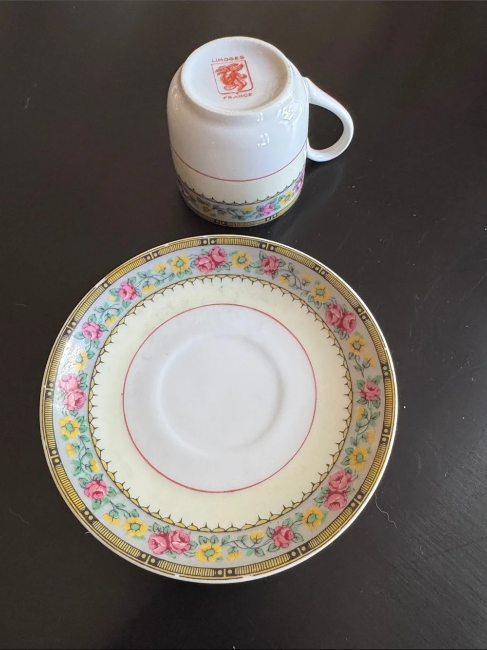 Vintage Limoges French White Floral Gold Trim Demitasse Cup and Saucer Set